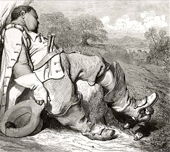Le Petit Poucet, s'étant approché de l'ogre, lui tira doucement ses bottes