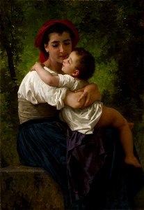Le Petit Câlin by William-Adolphe Bouguereau, 1878. Free illustration for personal and commercial use.