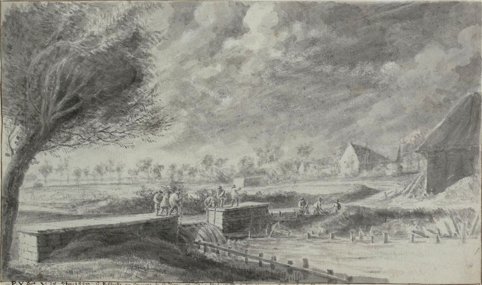 Le Kelderke ou coupure de la Zenne au chien verd, servant à alimenter le Canal de Bruxelles, 1829