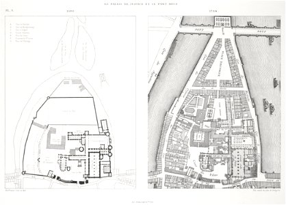 Le Palais de Justice et le Pont-Neuf 1380-1754. Free illustration for personal and commercial use.