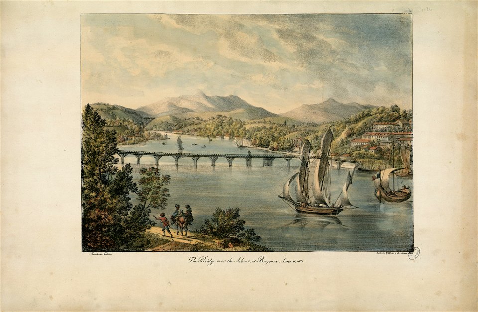 Le pont sur l'Adour à Bayonne. 6 Juin 1821 The Bridge over the Adour, at Bayonne. June 6 1821 - Fonds Ancely - B315556101 A COLSTON 001