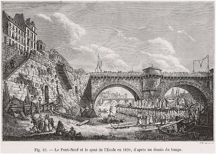 Le Pont-Neuf et le quai de l'École en 1820, d'après un dessin du temps