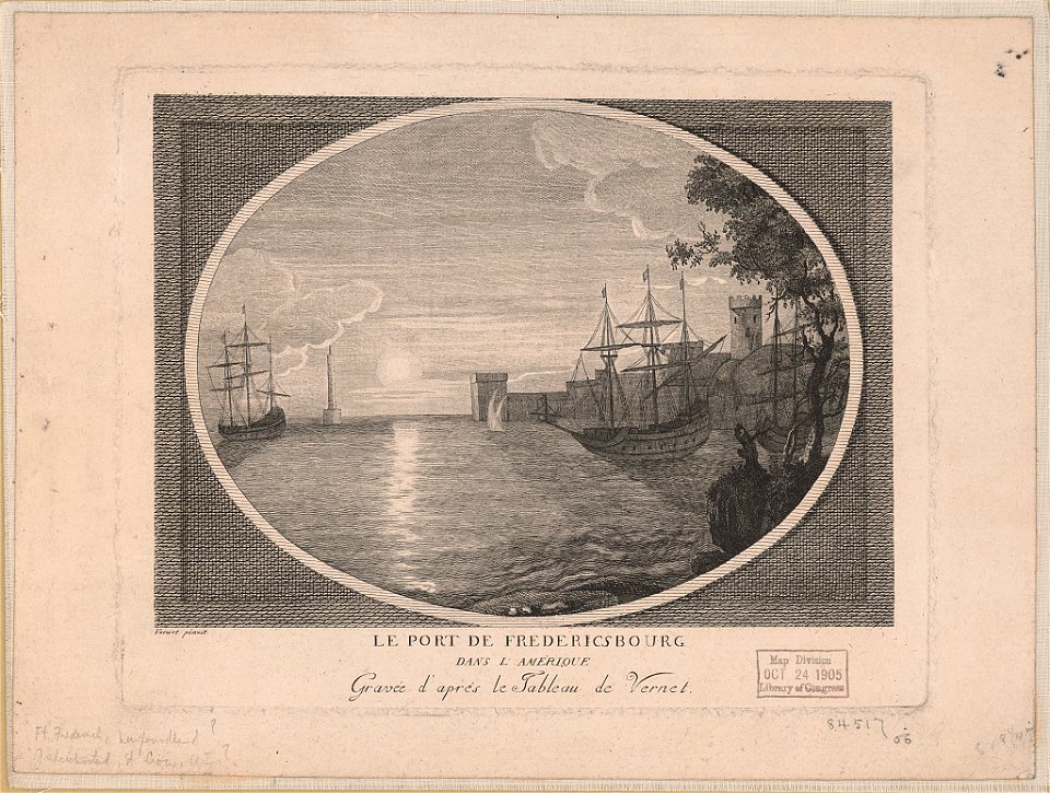 Le port de Fredericsbourg dans l'Amérique gravée d'aprés le tableau de Vernet - Vernet pinxit. LCCN2014645220