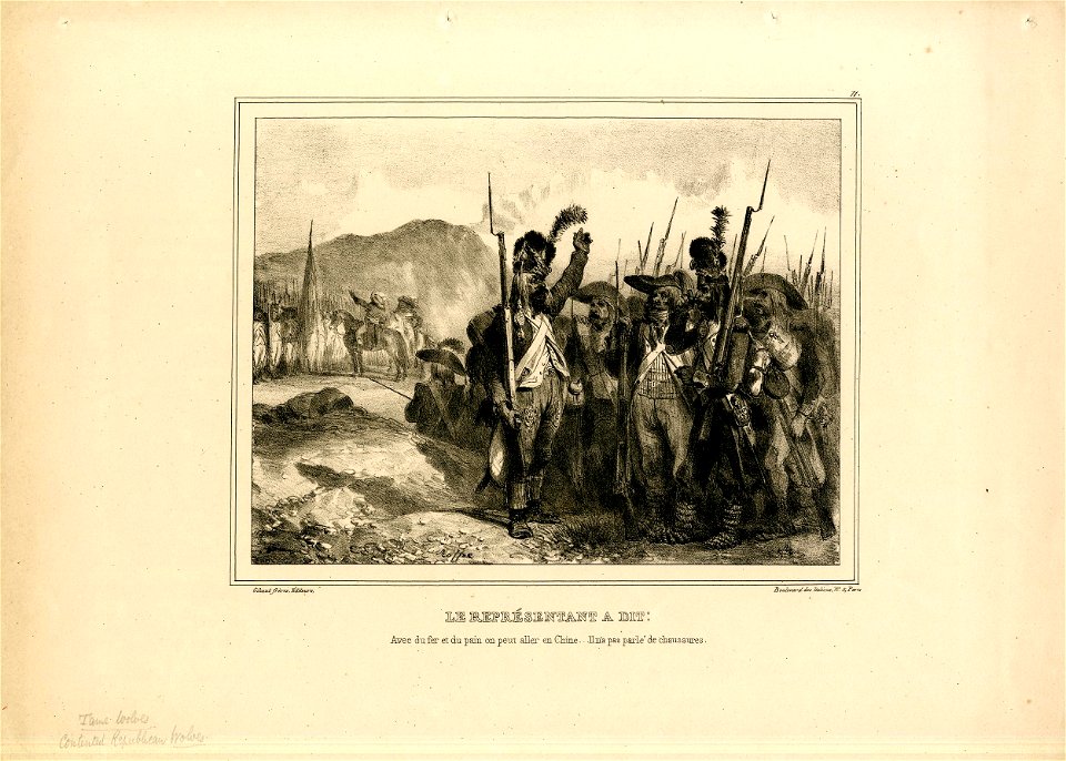 Le représentant a dit- avec du fer et du pain on peut aller en Chine... il n'a pas parlé de chaussures (BM 1861,1012.727)