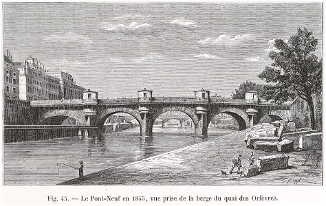 Le Pont-Neuf en 1845, vue prise de la berge du quai des Orfèvres