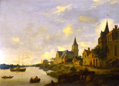 Le Rhin à Emmerich avec l'église Saint-Martin - Johannes Lingelbach - Jan van der Heyden - Musée du Louvre