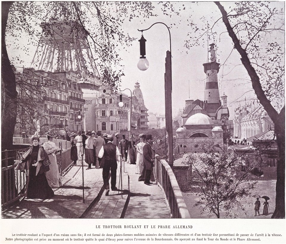 Le trottoir roulant et le phare allemand, Exposition Universelle 1900