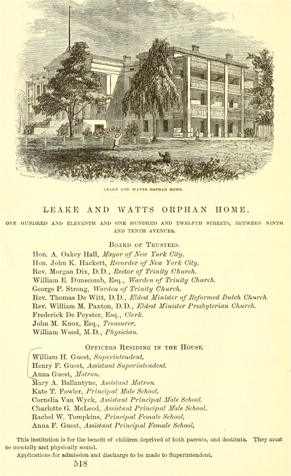 Leake and Watts Orphan Home, New York City, Valentine's Manual