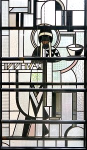 Le vitrail de façade de l'atelier Louis Barillet Paris 04