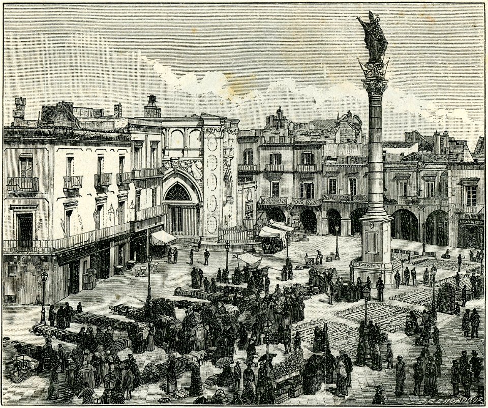 Lecce piazza Sant’Oronzo xilografia di Richard Brend'amour - Free Stock ...