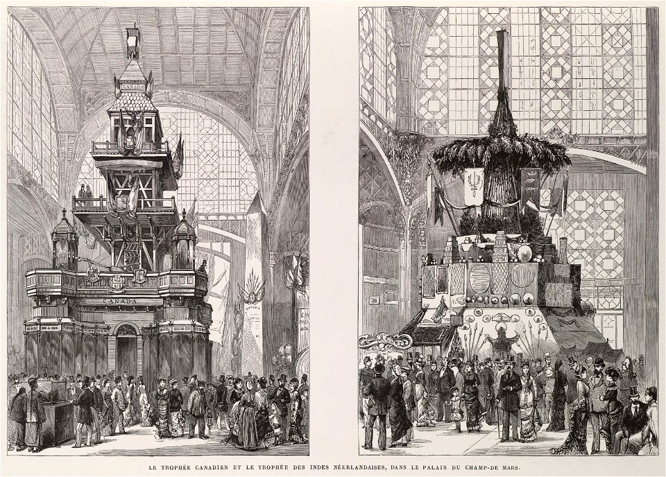 Le trophée canadien et le trophée des Indes Néerlandaises, dans le Palais du Champ-de-Mars