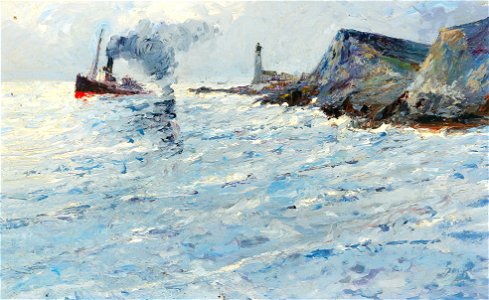 Lea von Littrow - A steamboat in a landscape with lighthouse
