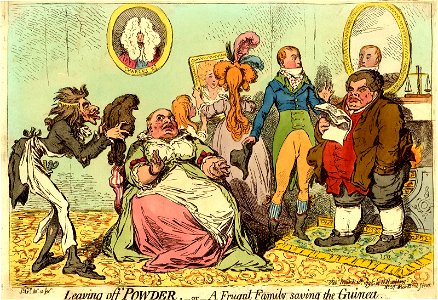 Leaving off powder,-or-a frugal family saving the guinea'. (BM 1868,0808.6421)