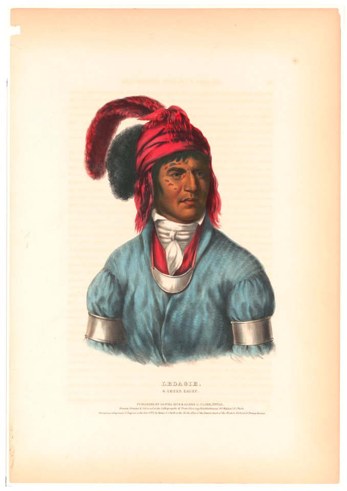 Ledagie. A Creek chief - drawn, printed and coloured at the lithographic establishment, 94 Walnut St., Phila. LCCN2004675102