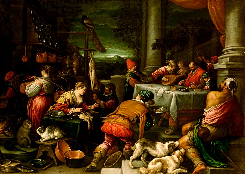 Leandro da Ponte, gen. Leandro Bassano, , Neue Burg, Sammlung alter Musikinstrumente - Gleichnis vom reichen Mann und dem armen Lazarus - GG 1547 - Kunsthistorisches Museum