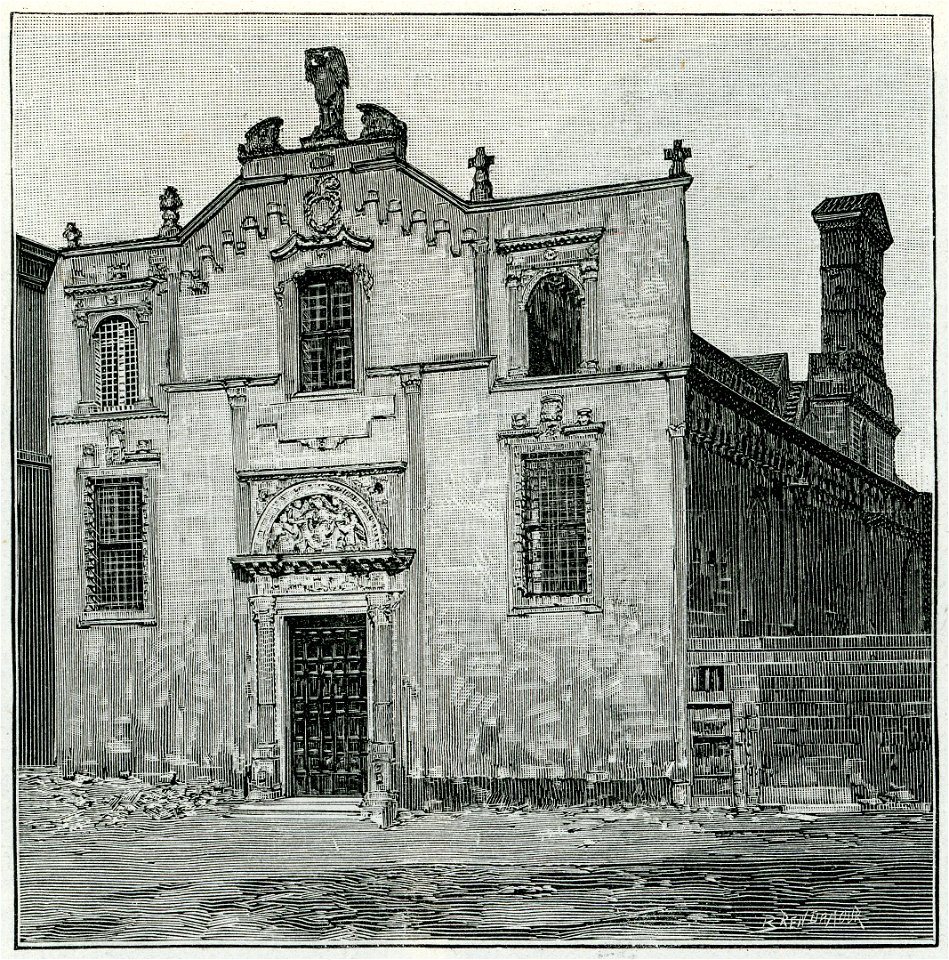 Lecce, chiesa di Santa Maria degli Angeli (detta anche di San Francesco da Paola), xilografia di Richard Brend'amour