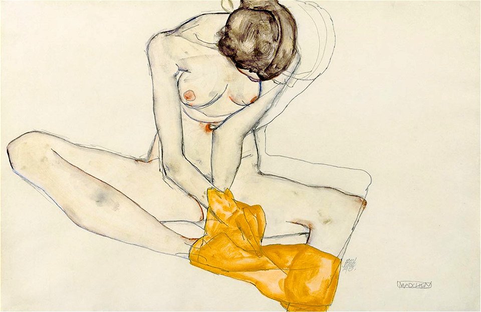 Girl (Female Nude with Yellow Cloth) by Wilhelm Lehmbruck, 1913