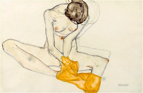 Girl (Female Nude with Yellow Cloth) by Wilhelm Lehmbruck, 1913