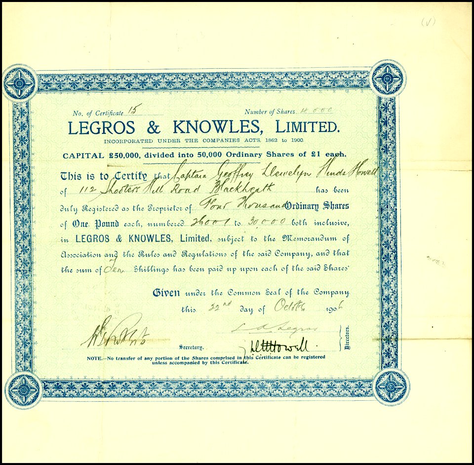 Legros & Knowles Ltd 1906