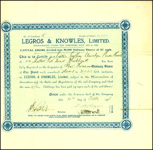 Legros & Knowles Ltd 1906