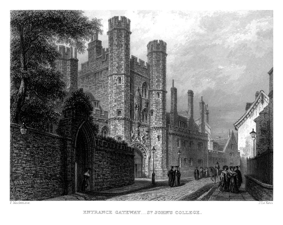 LeKeux - Cambridge, c1840 - St John's 02, Entrance Gateway - memorialsofcambr01wriguoft 0178