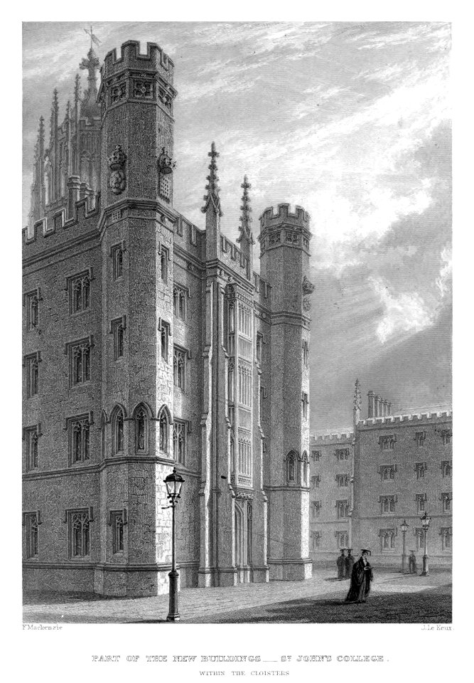 LeKeux - Cambridge, c1840 - St John's 04, Part of New Court - memorialsofcambr01wriguoft 0203