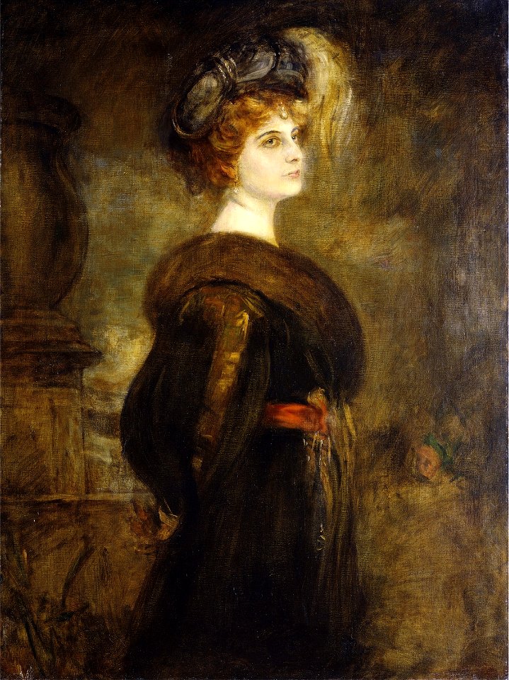 Franz von Lenbach - Portrait of a Lady, standing three-quarter length