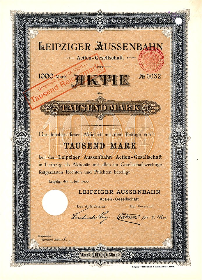 Leipziger Aussenbahn AG 1000 Mk 1900