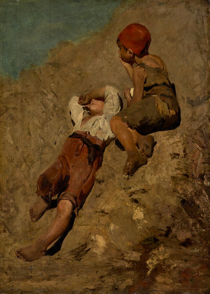Franz von Lenbach - Zwei Bauernjungen an einem Abhang (1859)