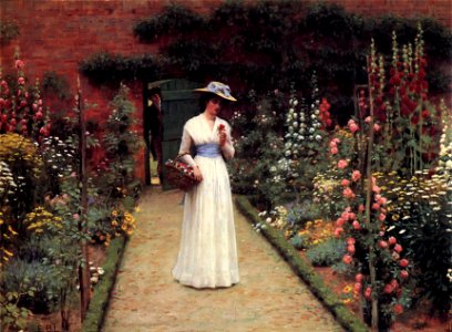 Leighton-Lady in a Garden. Free illustration for personal and commercial use.