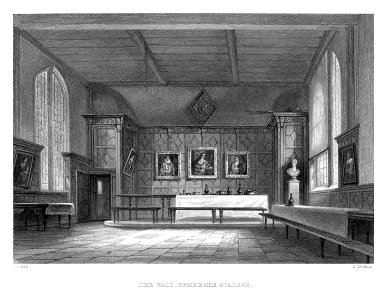 LeKeux - Cambridge, c1840 - Pembroke 02, the Hall - memorialsofcambr01wriguoft 0346