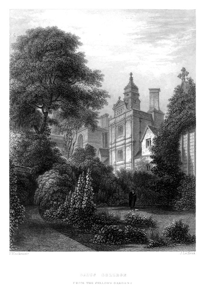 LeKeux - Cambridge, c1840 - Caius 02, from the Fellows' Gardens - memorialsofcambr01wriguoft 0298