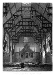 LeKeux - Cambridge, c1840 - Trinity 01, Interior of the Hall - memorialsofcambr01wriguoft 0006