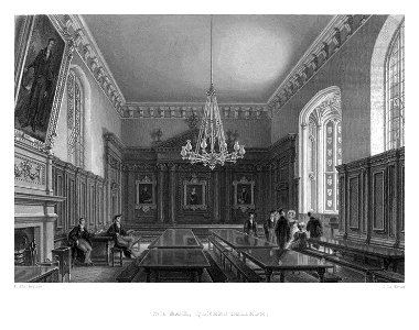 LeKeux - Cambridge, c1840 - Queens 02, the Hall - memorialsofcambr01wriguoft 0394