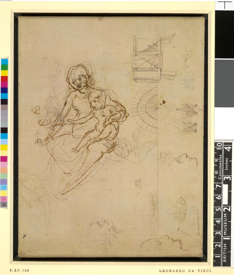 Leonardo da Vinci - 1860,0616.100, The Virgin and Child, three heads in profile and other sketches