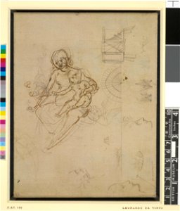 Leonardo da Vinci - 1860,0616.100, The Virgin and Child, three heads in profile and other sketches