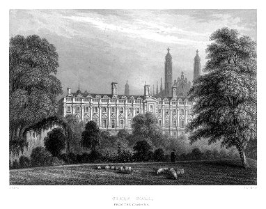 LeKeux - Cambridge, c1840 - Clare 01, from the Gardens - memorialsofcambr01wriguoft 0454