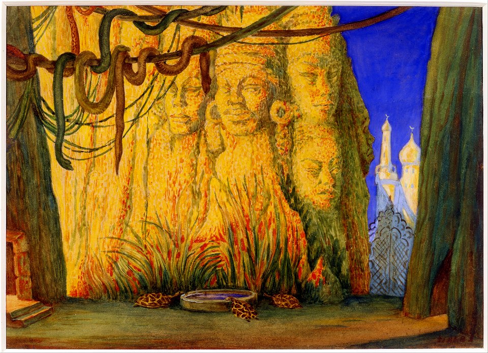 Leon Bakst - Preliminary study for the décor of the ballet Le Dieu bleu (The Blue God) - Google Art Project