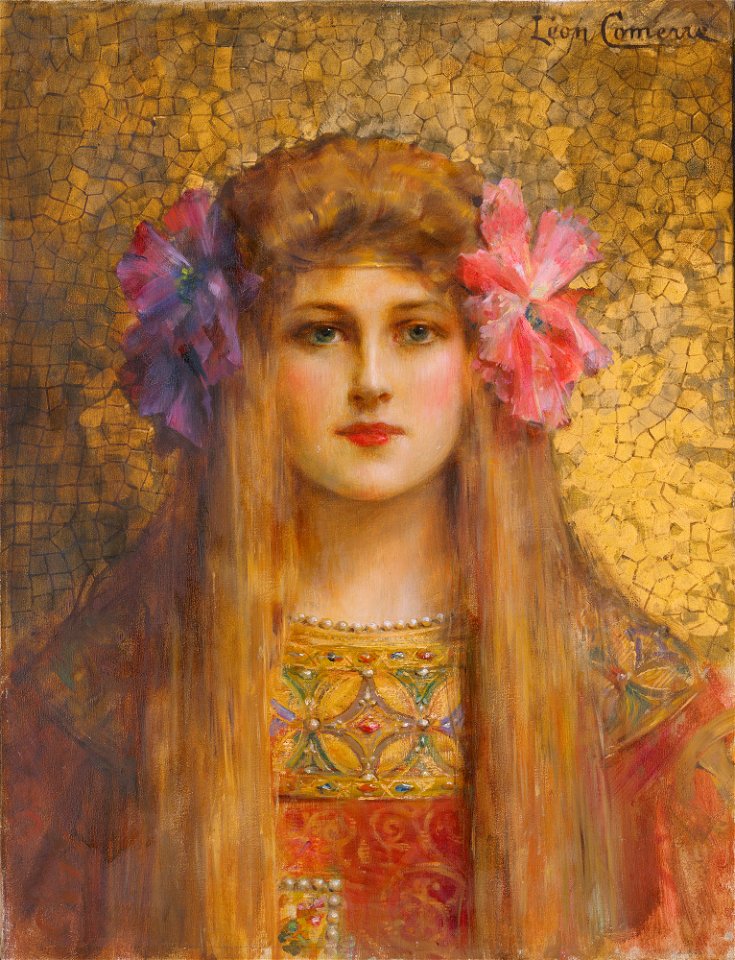 Leon francois comerre portrait de femme au turban fleuri 120622)