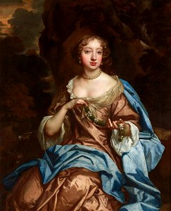 Portrait of a noblewoman in a light brown satin dress… by Sir Peter Lely, c. 1670