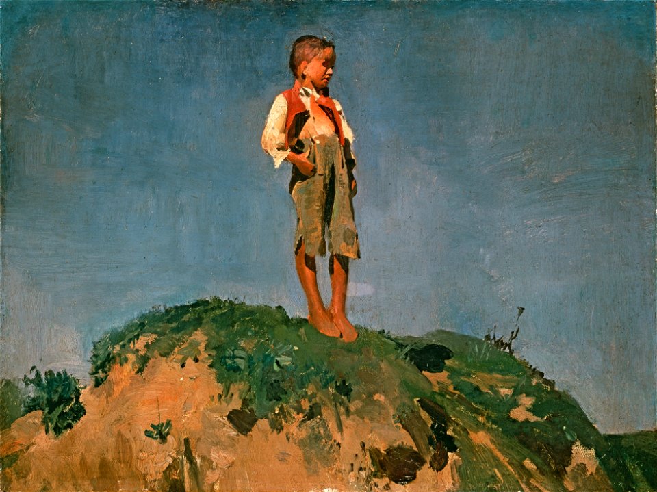 Franz von Lenbach - Hirtenknabe auf einem Grashügel (ca.1859)