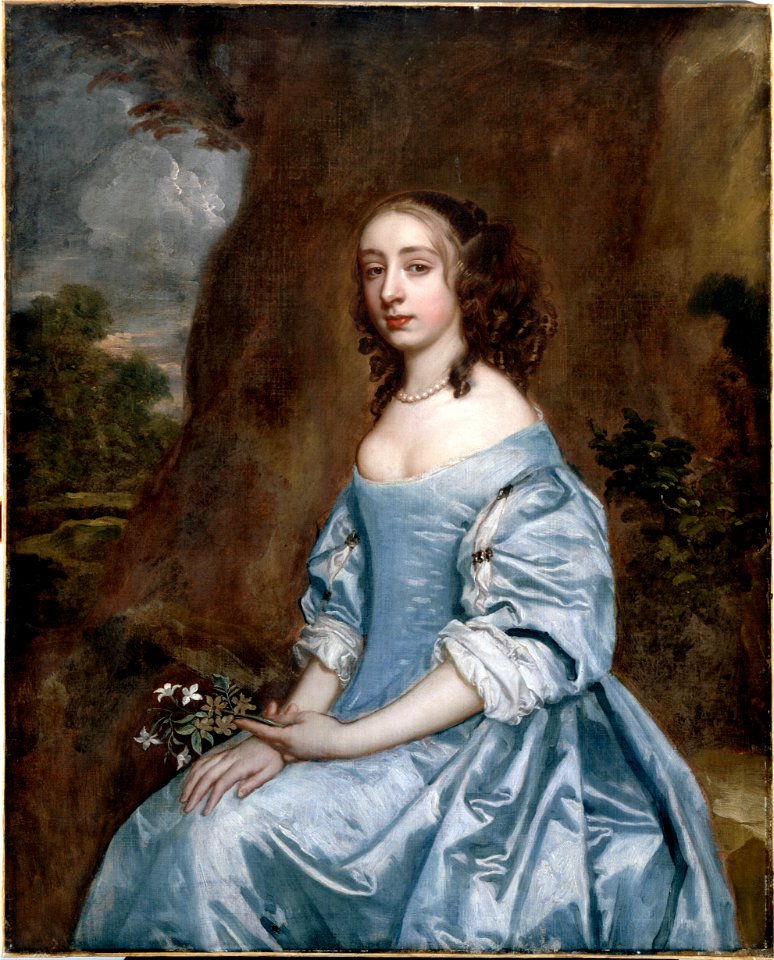 Lely, Sir Peter - Portrait of a Lady in Blue holding a Flower - Google Art Project