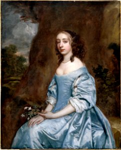 Lely, Sir Peter - Portrait of a Lady in Blue holding a Flower - Google Art Project