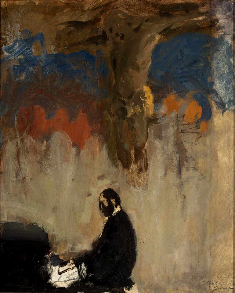 Leon Wyczółkowski - Feliks Jasieński at the organ, sketch - MP 5171 MNW - National Museum in Warsaw