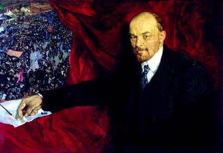 Lenin and manifistation by Isaak Brodsky (1919, GIM)