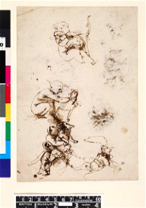 Leonardo da Vinci - 1857,0110.1, Verso A study of the Child, one of the Virgin and Child with a cat, and one of a cat