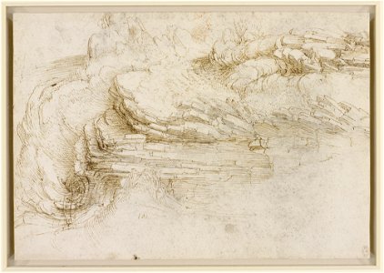 Leonardo da Vinci - RCIN 912394, A hillside with an outcrop of stratified rock c.1510-13