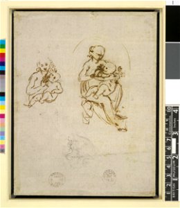 Leonardo da Vinci - 1860,0616.100, Verso Three studies of the Virgin and Child, seated. Free illustration for personal and commercial use.