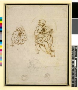Leonardo da Vinci - 1860,0616.100, Verso Three studies of the Virgin and Child, seated