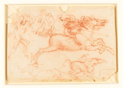 Leonardo da Vinci - RCIN 912340, Galloping and kicking horses, and a foot soldier c.1503-4